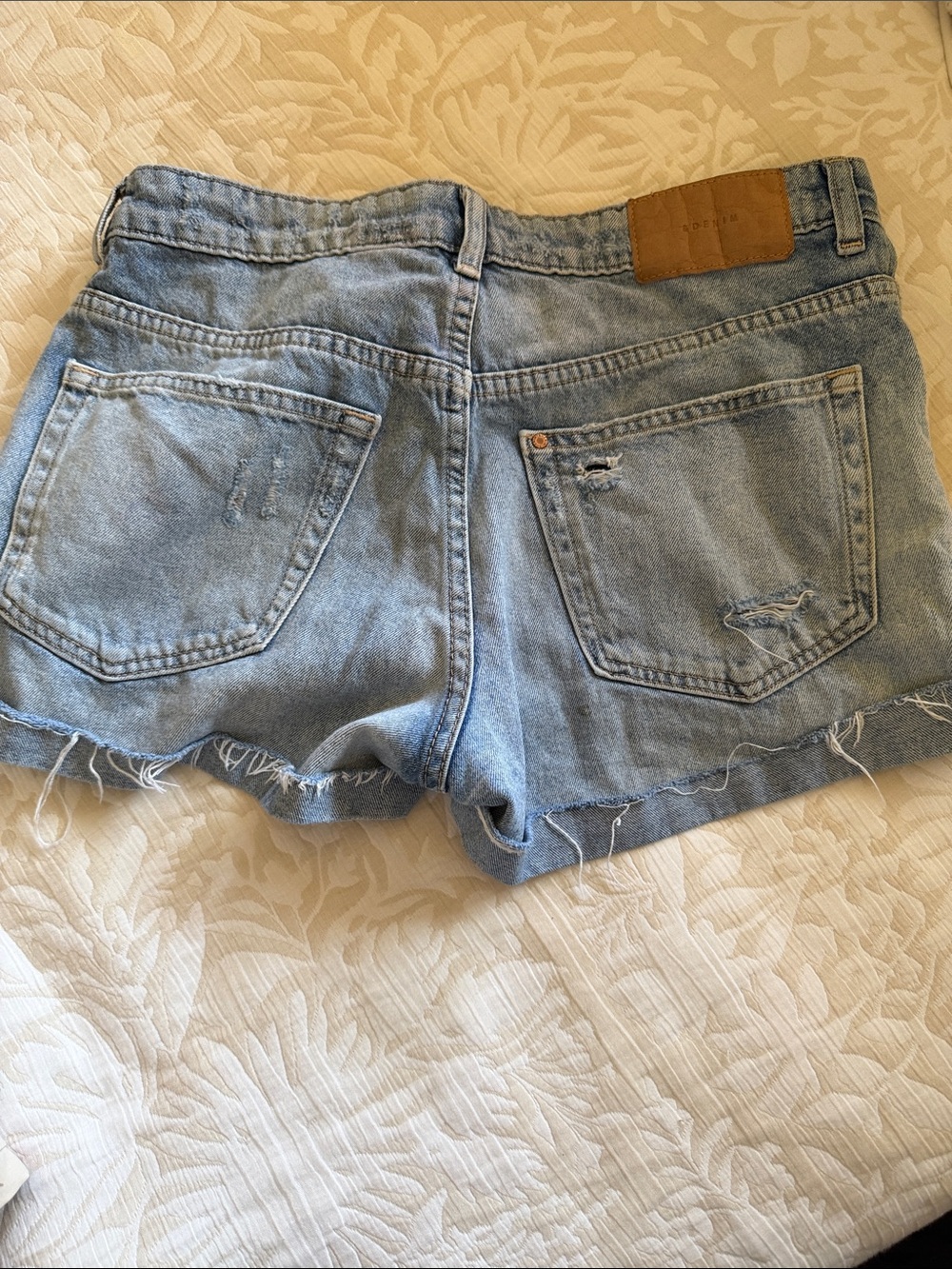 Distressed Light Blue Denim Jean Shorts &Denim Brand for Women - Picture 2 of 3